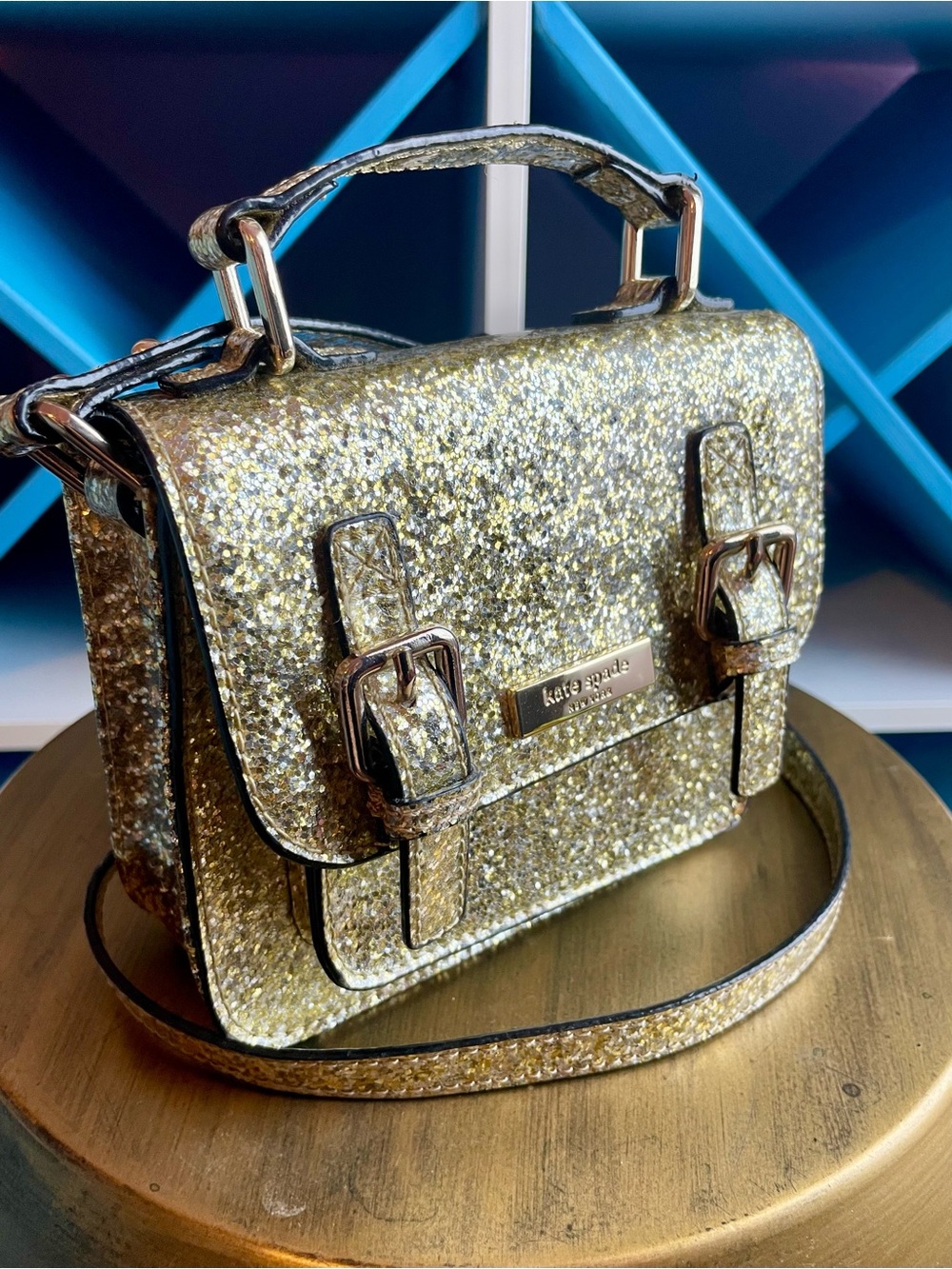 Kate Spade New York Stunning Metallic Gold Glitter Scout Mini Crossbody Bag